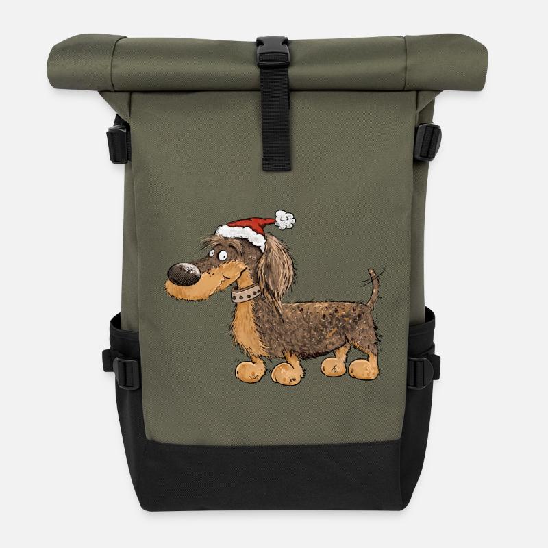 Lustiger Weihnachts-Dackel mit Mütze - Rolltop Rucksack - Olive/Schwarz