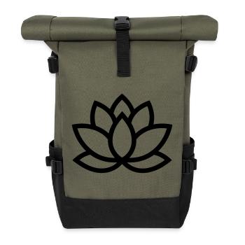 lotus flower - Roll Top Backpack - olive/black - Front