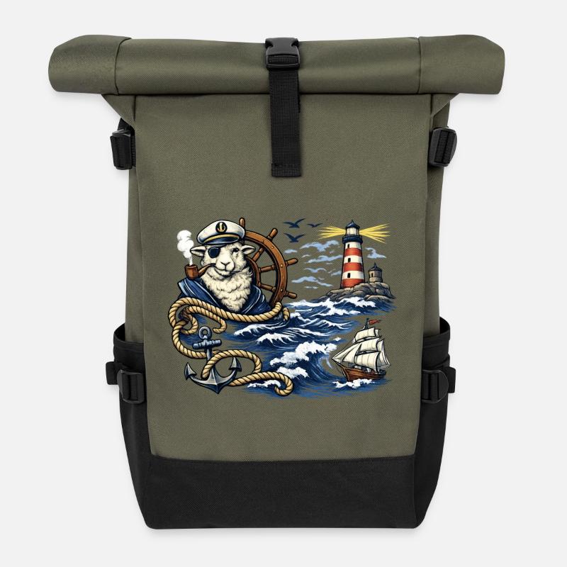 Seefahrer-Schaf im Sturm - Rolltop Rucksack - Olive/Schwarz