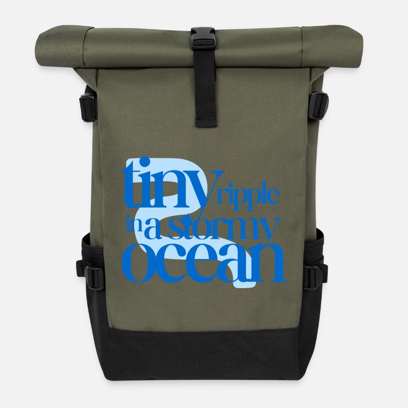 Tiny ripple in a stormy ocean (blue background) - Roll Top Backpack - olive/black