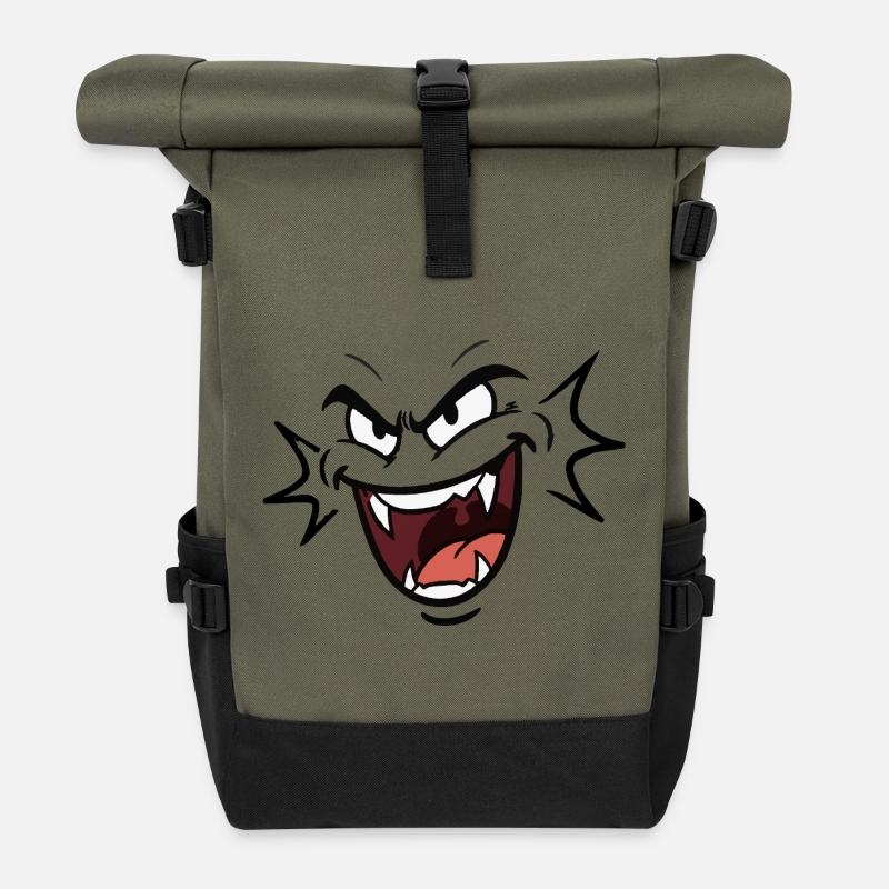 Lustiges Vampir Gesicht Lachmuster comic - Rolltop Rucksack - Olive/Schwarz