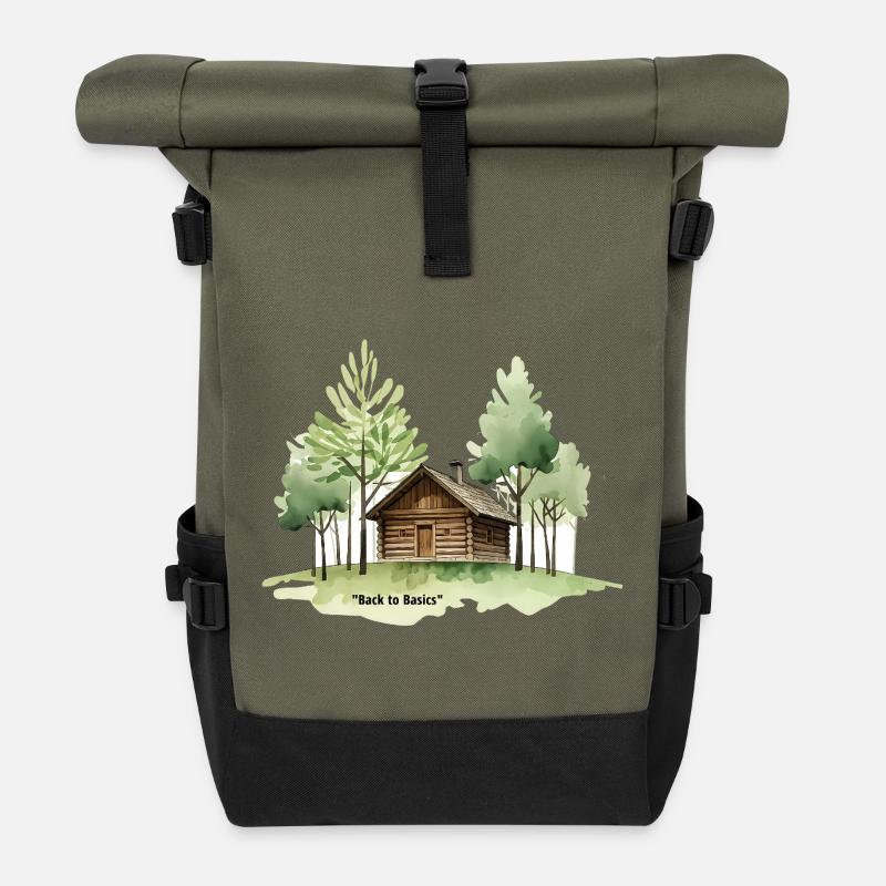 Back to Basics Cabin in Woods - Roll Top Backpack - olive/black