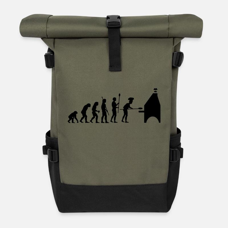 evolution pizza - Roll Top Backpack - olive/black
