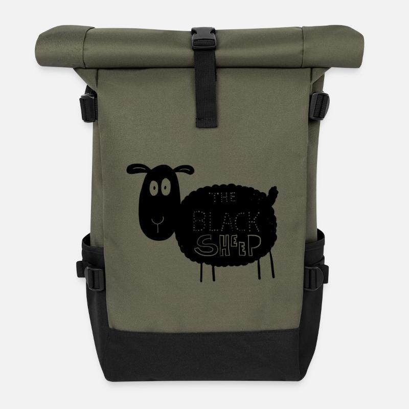 The Black Sheep I Das Schwarze Schaf Geschenk - Rolltop Rucksack - Olive/Schwarz