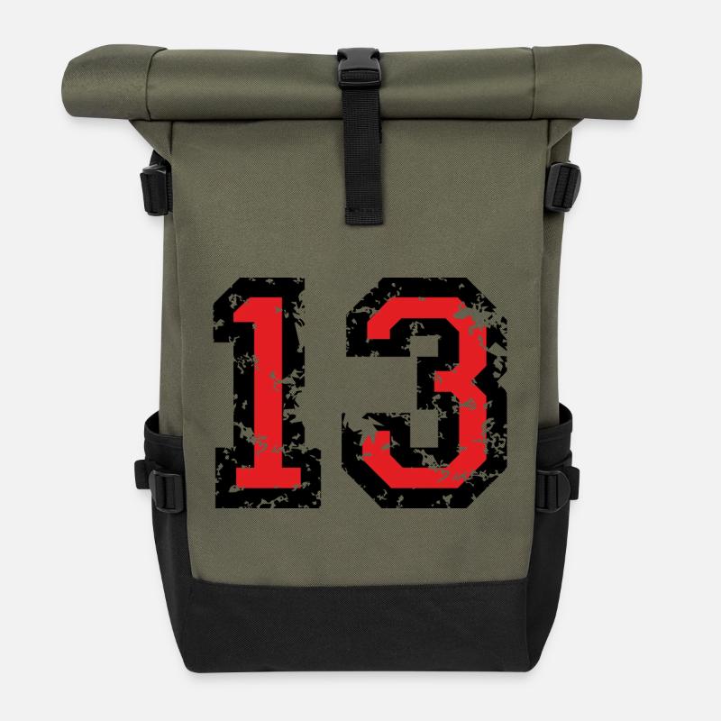 The Number Thirteen - No. 13 (two-color) red - Roll Top Backpack - olive/black