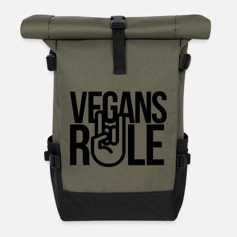 vegans rule - Roll Top Backpack - olive/black