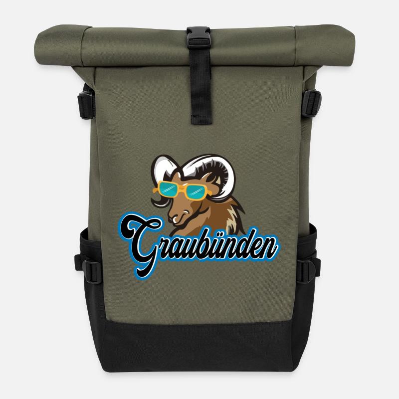 Graubünden Steinbock Stil - Rolltop Rucksack - Olive/Schwarz