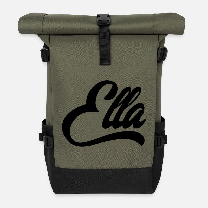 Name Ella Abstrakte Farbexplosion aufdruck - Rolltop Rucksack - Olive/Schwarz
