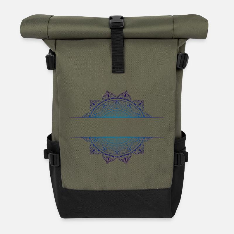 Mandala Cyan Magenta - Rolltop Rucksack - Olive/Schwarz