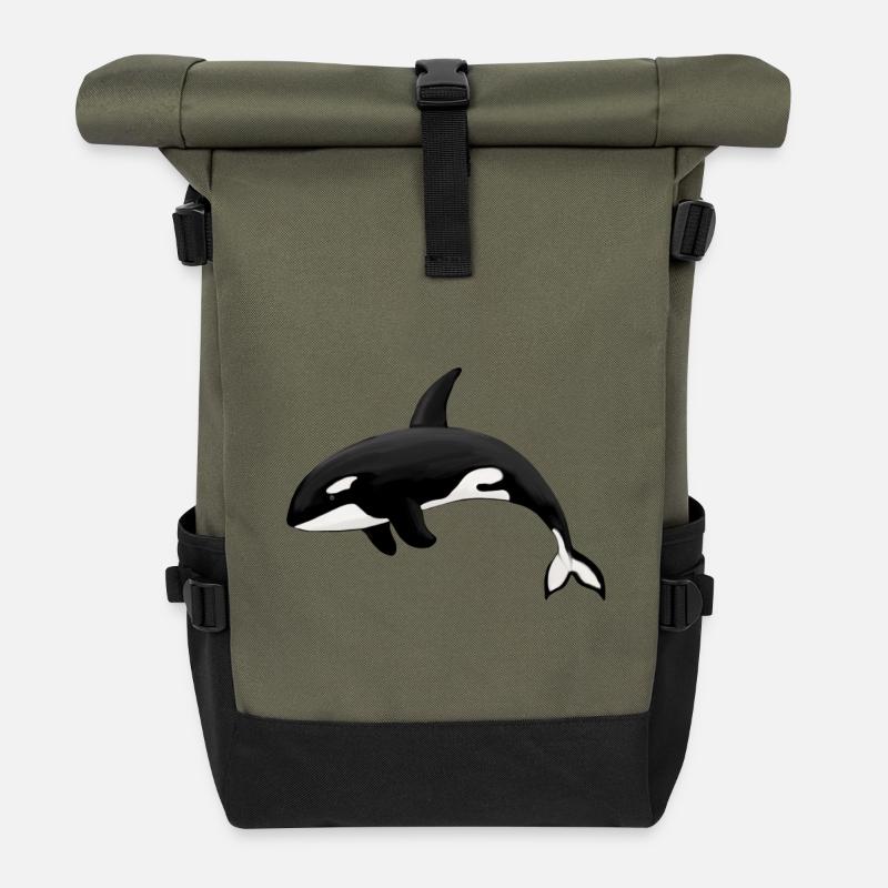 Orca Killerwal Schwertwal Orka - Rolltop Rucksack - Olive/Schwarz
