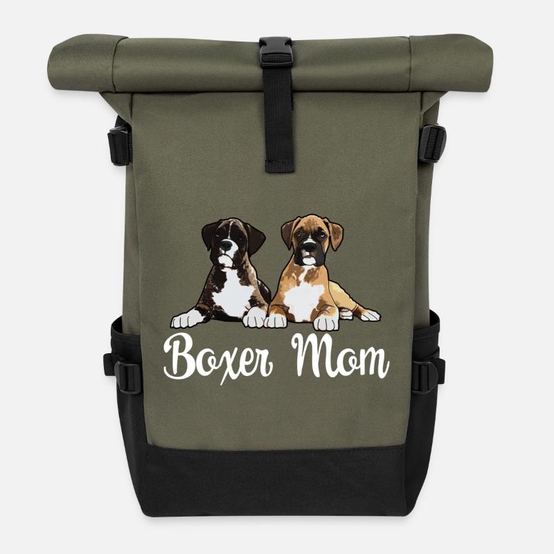 Boxer Hund Boxer Mama - Rolltop Rucksack - Olive/Schwarz