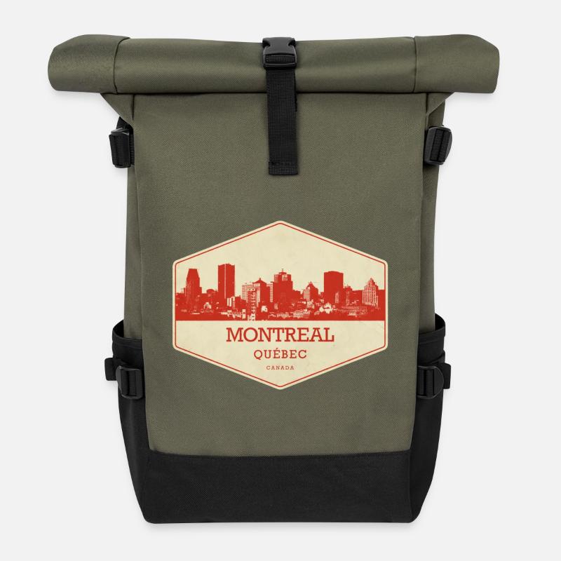 Sceau rétro de la Skyline de Montréal - Sac à dos roll top - olive/noir