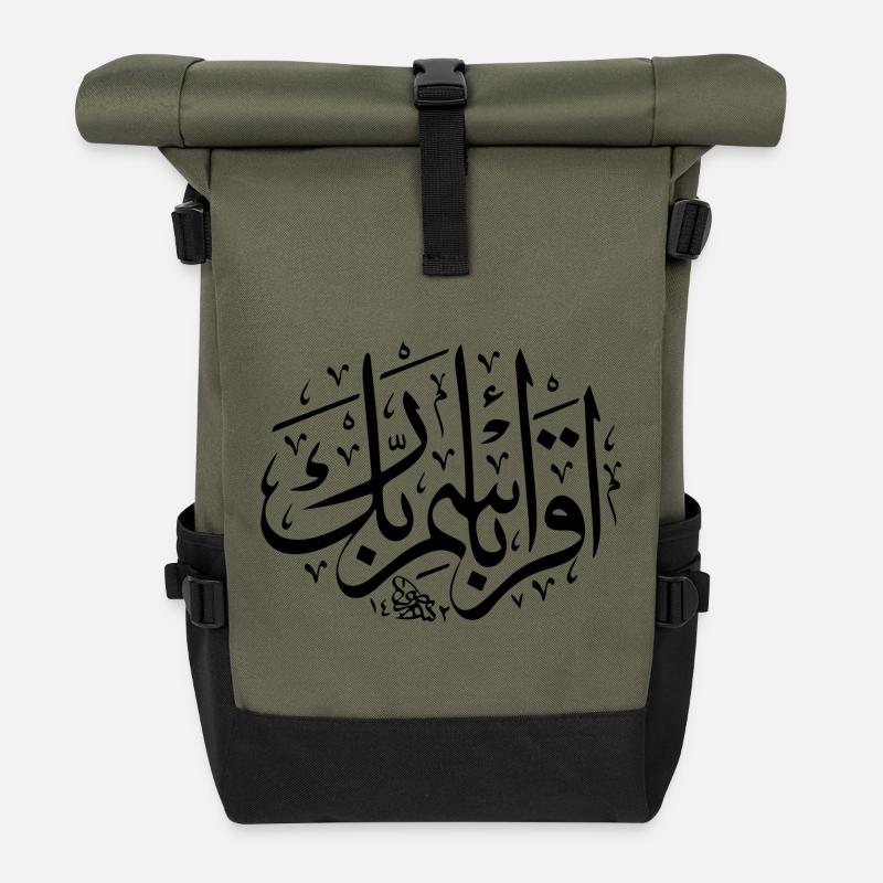 Lesen- auf Arabisch - Rolltop Rucksack - Olive/Schwarz