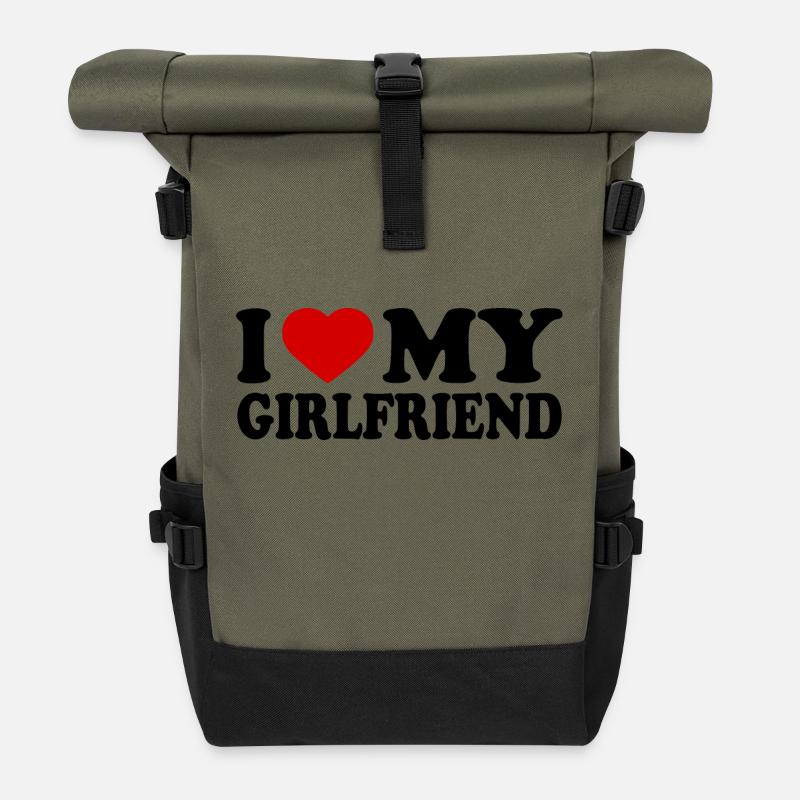I love my girlfriend - Rolltop Rucksack - Olive/Schwarz