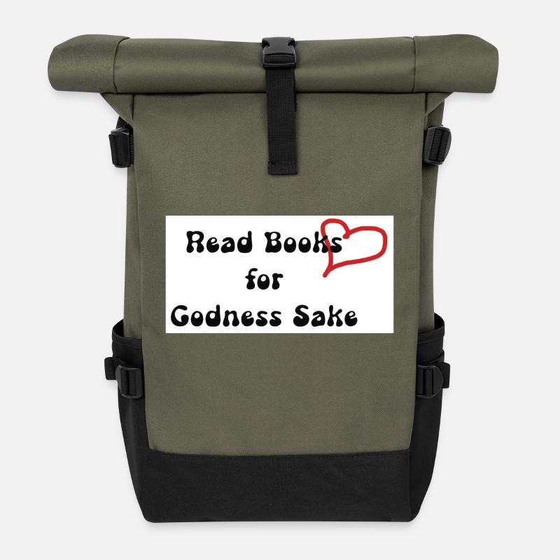 Bücher lesen Aufkleber - Rolltop Rucksack - Olive/Schwarz