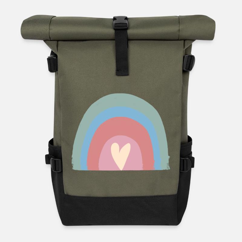 Pastellregen Herz Rainbow - Rolltop Rucksack - Olive/Schwarz
