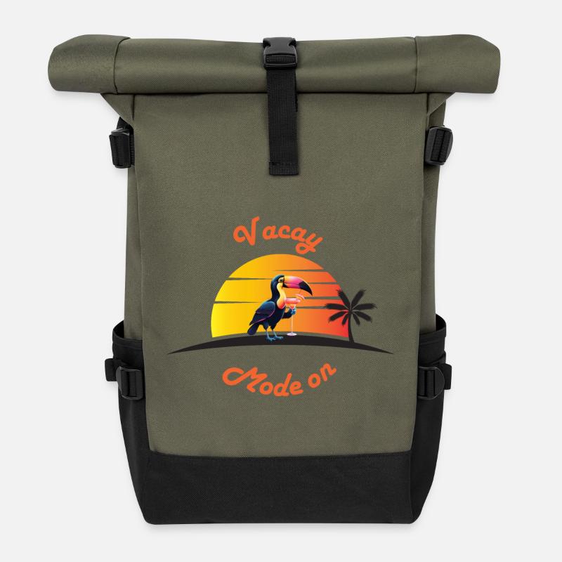 Toucan at sunset with a drink - Roll Top Backpack - olive/black