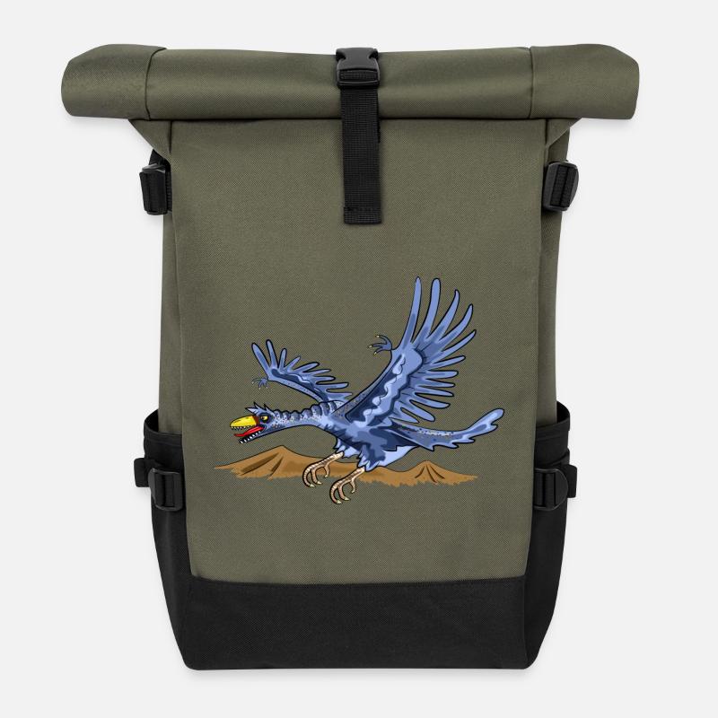 Dinosaurier Dino - Rolltop Rucksack - Olive/Schwarz