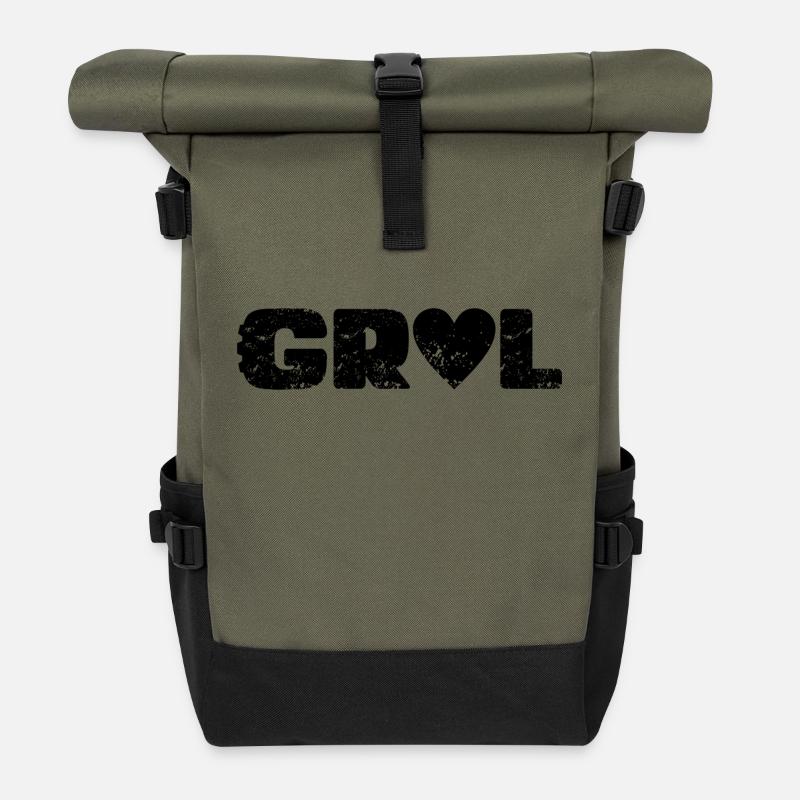 LoveGravel Black - Roll Top Backpack - olive/black