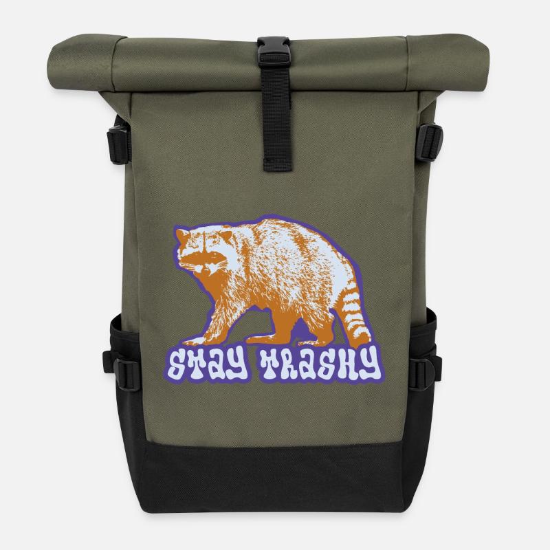 Stay Trashy – Cheeky Raccoon - Roll Top Backpack - olive/black