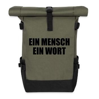 ein mensch ein wort - Rolltop Rucksack - Olive/Schwarz - Vorne
