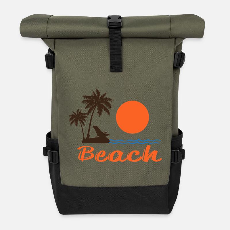 Beach Sunset mit Palmen – Tropisches Sommerdesign - Rolltop Rucksack - Olive/Schwarz