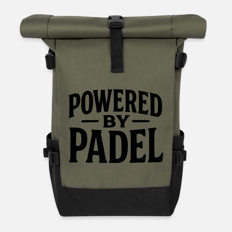 Lustiges Padel – Powered by Padel - Rolltop Rucksack - Olive/Schwarz