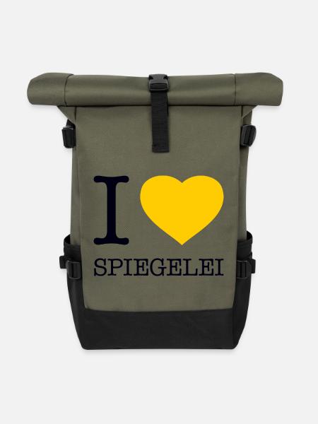 I love Spiegelei - Rolltop Rucksack - Olive/Schwarz