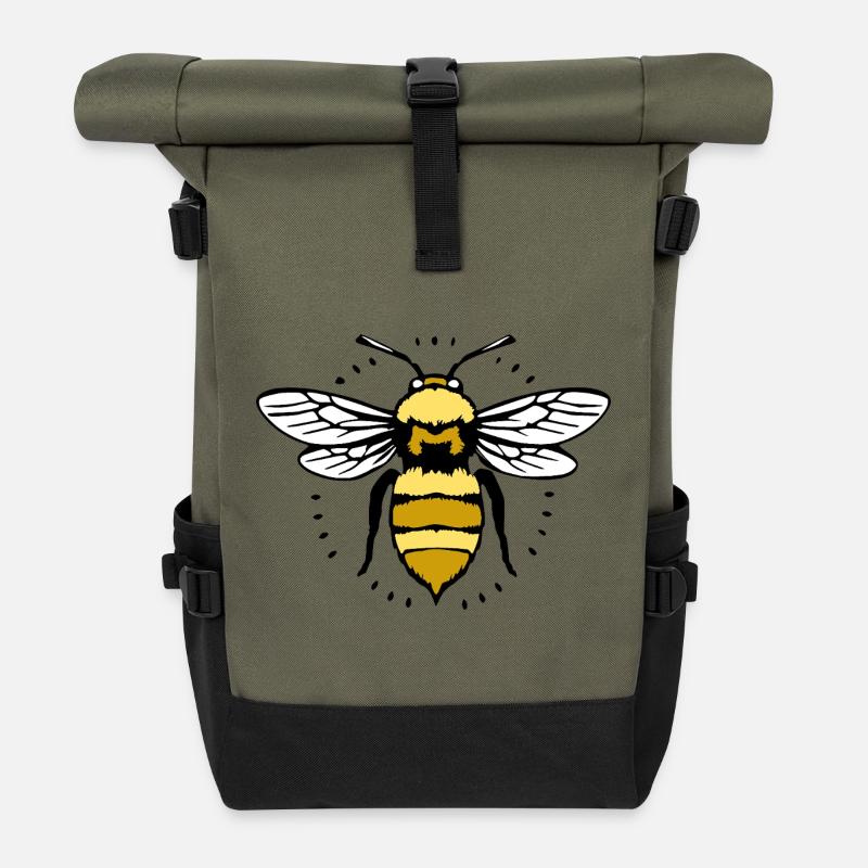 Bienen T-shirt Imker Geschenk - Rolltop Rucksack - Olive/Schwarz