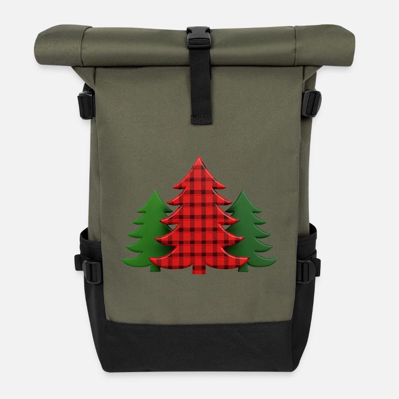 Plaid Tree Christmas Trees Christmas Tree - Roll Top Backpack - olive/black