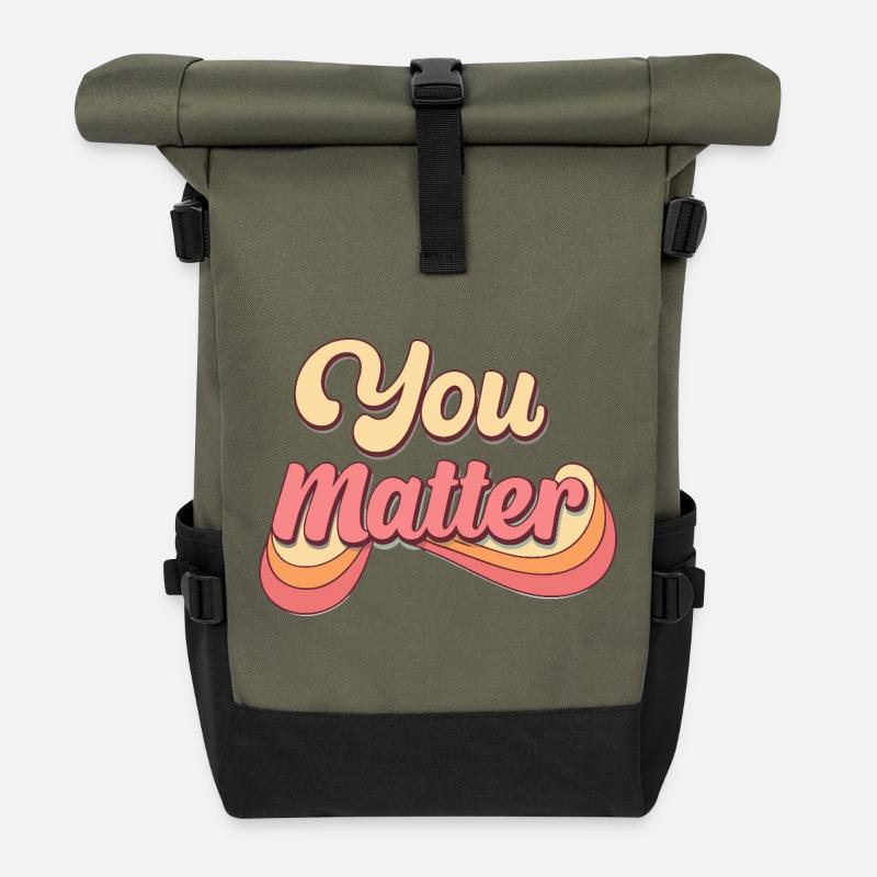 You Matter Retro Positive - Roll Top Backpack - olive/black