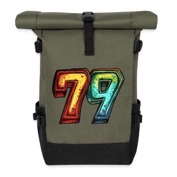 79 Zahl Bunt - Rolltop Rucksack - Olive/Schwarz - Vorne