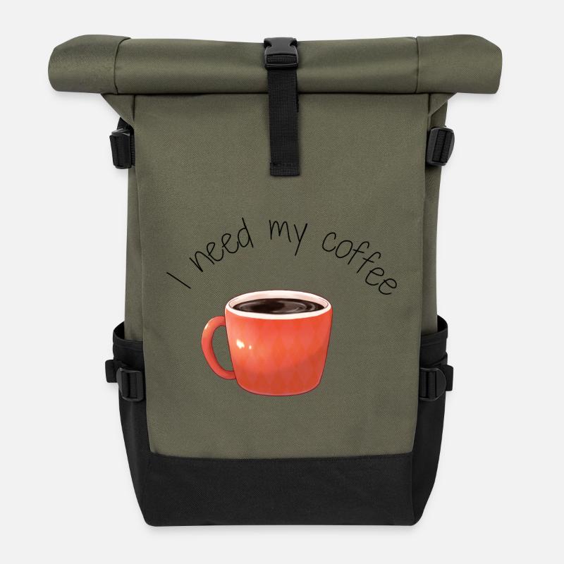 Kaffeetasse, ich brauche meinen Kaffee. - Rolltop Rucksack - Olive/Schwarz