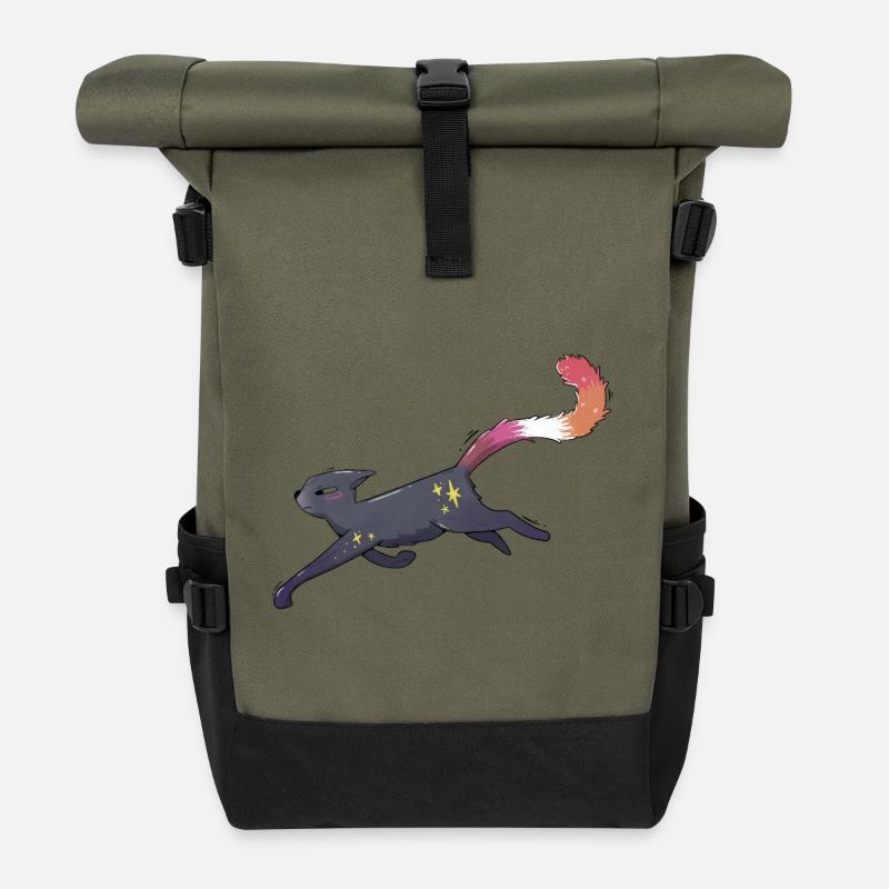 Cute cat lesbian pride - Roll Top Backpack - olive/black