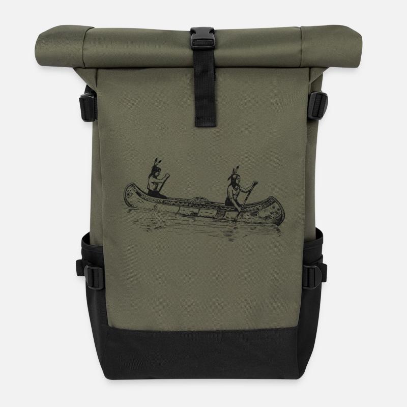 Indianer-im-Kanu-einzel-0 - Rolltop Rucksack - Olive/Schwarz