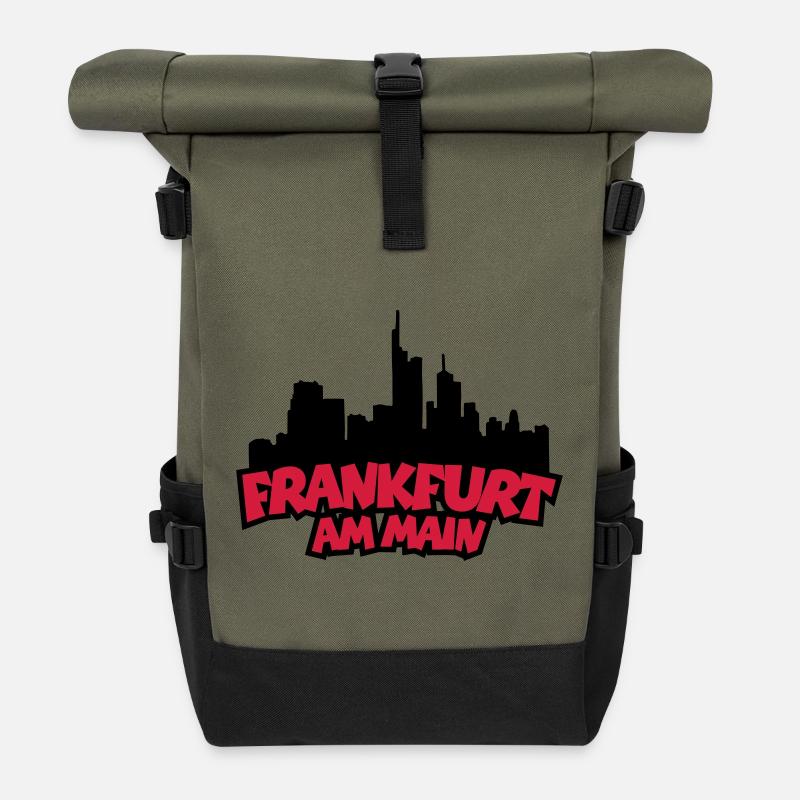 Frankfurt am Main Skyline - Rolltop Rucksack - Olive/Schwarz
