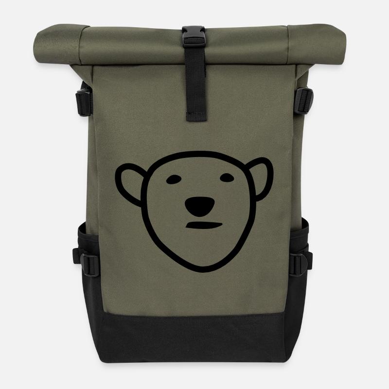 Eisbär Kopf - Rolltop Rucksack - Olive/Schwarz
