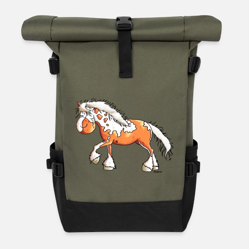 Sportliches Westernpferd - Pferd - Rolltop Rucksack - Olive/Schwarz