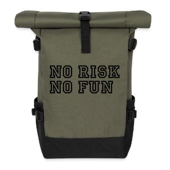 No Risk No Fun / Quote / Funny / Humor / Citation - Rolltop Rucksack - Olive/Schwarz - Vorne