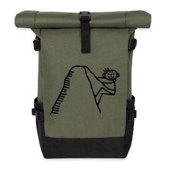 Strichmännchen klettert Berg hoch - Rolltop Rucksack - Olive/Schwarz - Vorne