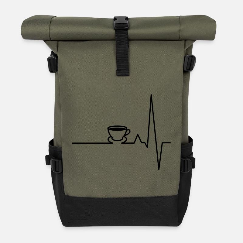 Battement de coeur café ECG - Sac à dos roll top - olive/noir