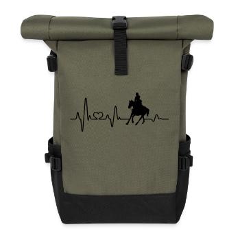 Pferd Reiterin Reiten Mädchen Herzschlag Reiter - Rolltop Rucksack - Olive/Schwarz - Vorne