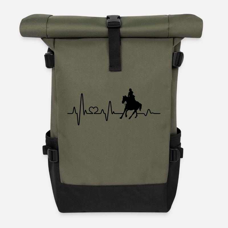 Pferd Reiterin Reiten Mädchen Herzschlag Reiter - Rolltop Rucksack - Olive/Schwarz