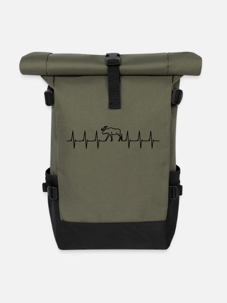 Elch - Herzschlag - Rolltop Rucksack - Olive/Schwarz