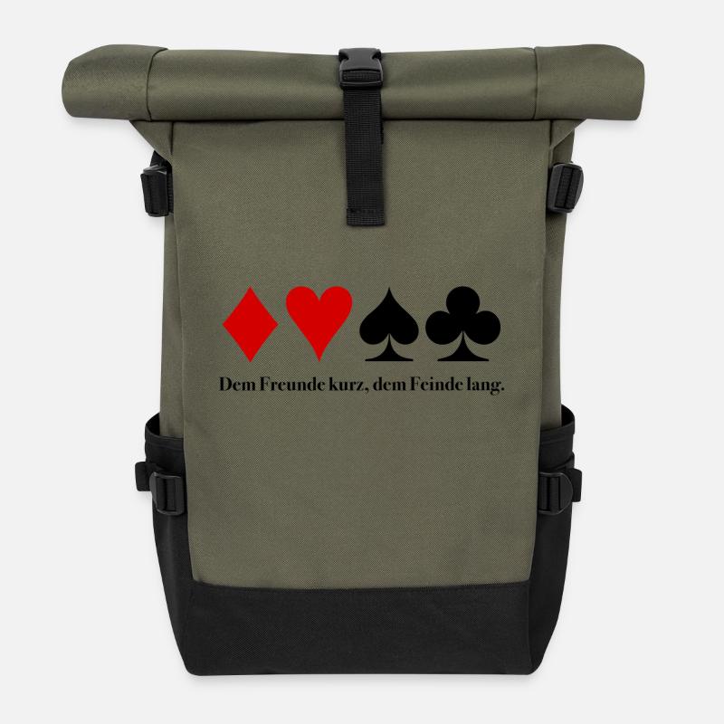Dem Freunde kurz, dem Feinde lang – Skat Spruch - Rolltop Rucksack - Olive/Schwarz