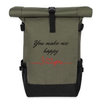 You make me happy I love you - Roll Top Backpack - olive/black - Front