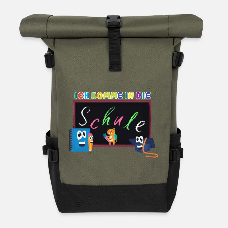 Ich komme in die Schule | Einschulung Schulanfang - Rolltop Rucksack - Olive/Schwarz
