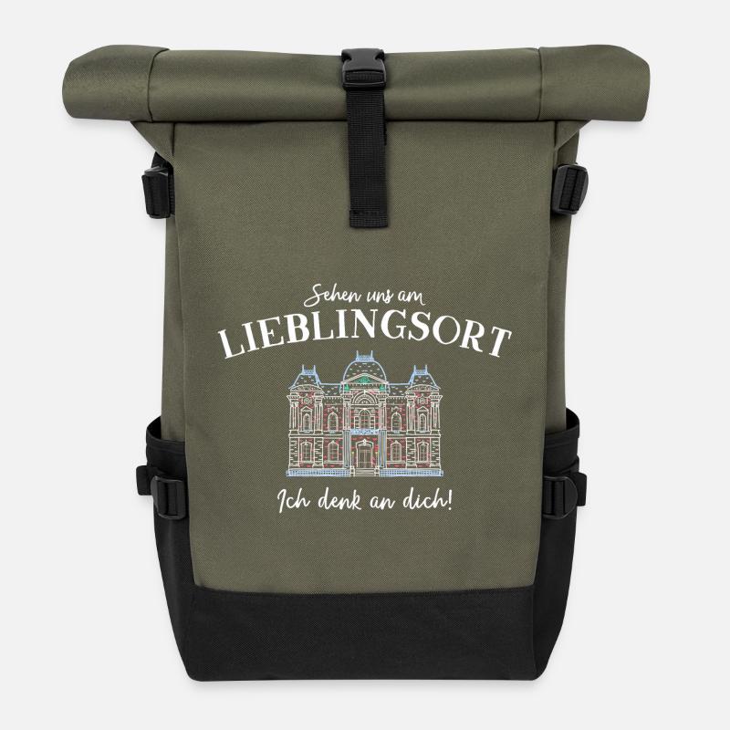 Ich denk an dich, Lieblingsort - Rolltop Rucksack - Olive/Schwarz