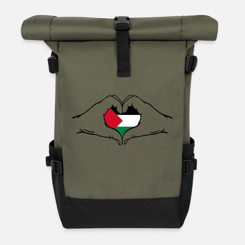 Palästina Flagge Hände Herzform - Rolltop Rucksack - Olive/Schwarz