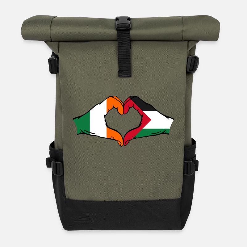 Irlande Palestine Forme de coeur avec les mains - Sac à dos roll top - olive/noir